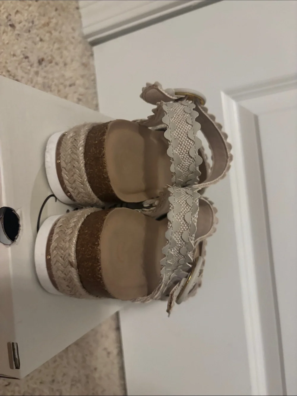 Neutral Beige Espadrille Platform Sandals with Scalloped Straps